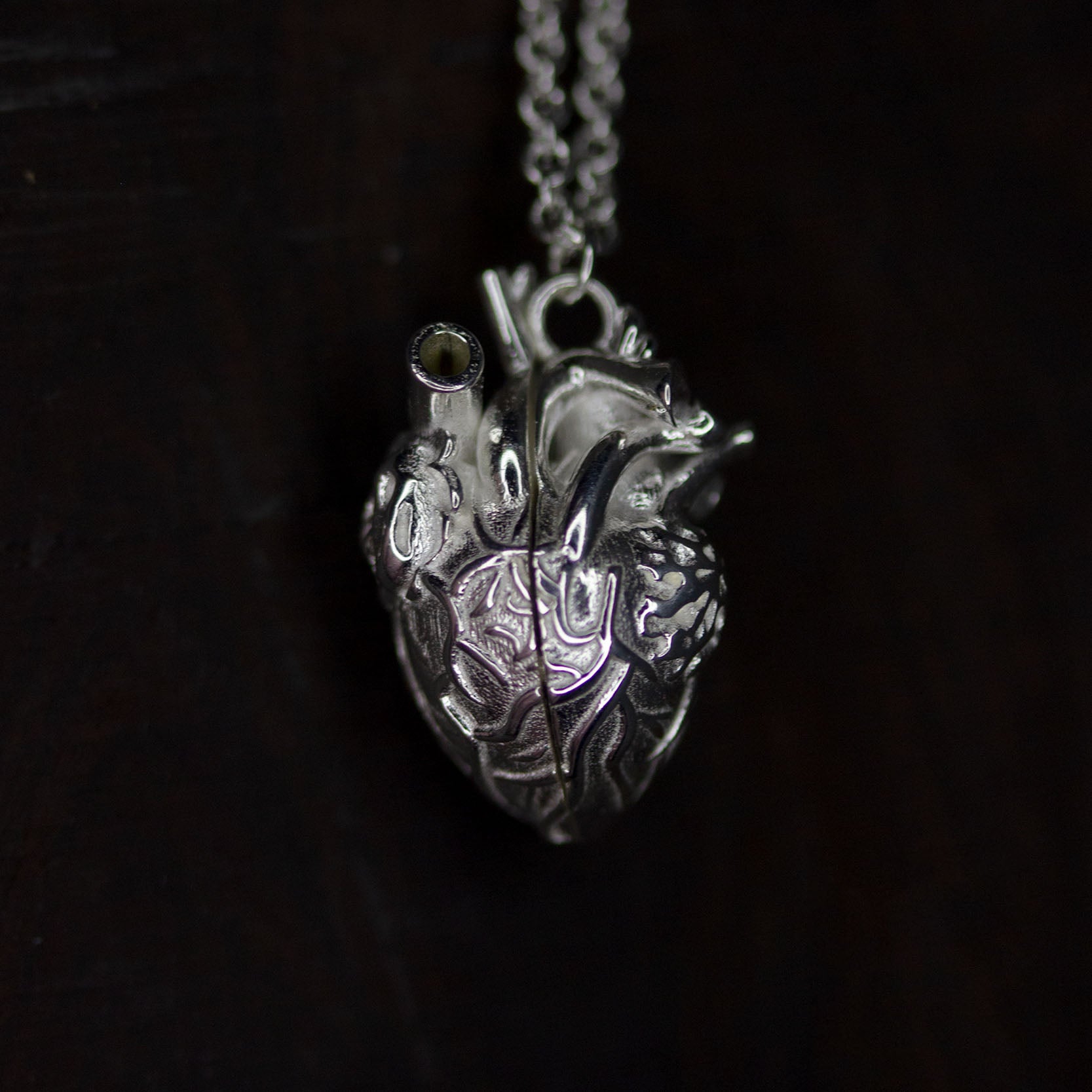 Soul in the Depths Openable Anatomical Heart Pearl Skull Necklace