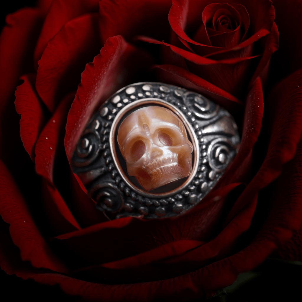 Antique Retro Silver Pearl skull Ring for Biker Party