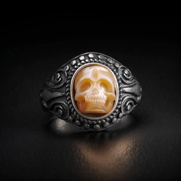 Belle Juri Stylish and Unique Pearl skull Ring for Biker Party
