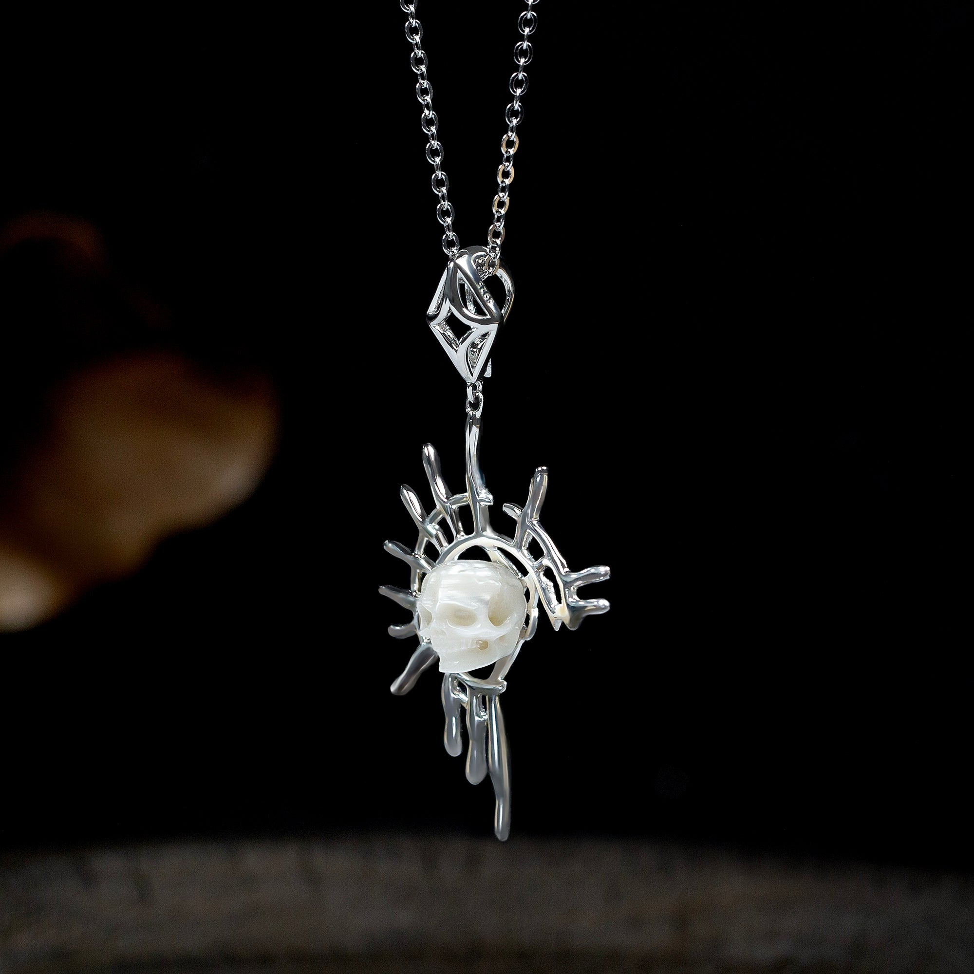 Gothic Spider With Captured Skull Pewter Pendant Necklace – Silver Finish, 20" Chain – Made In USA (NK-54)