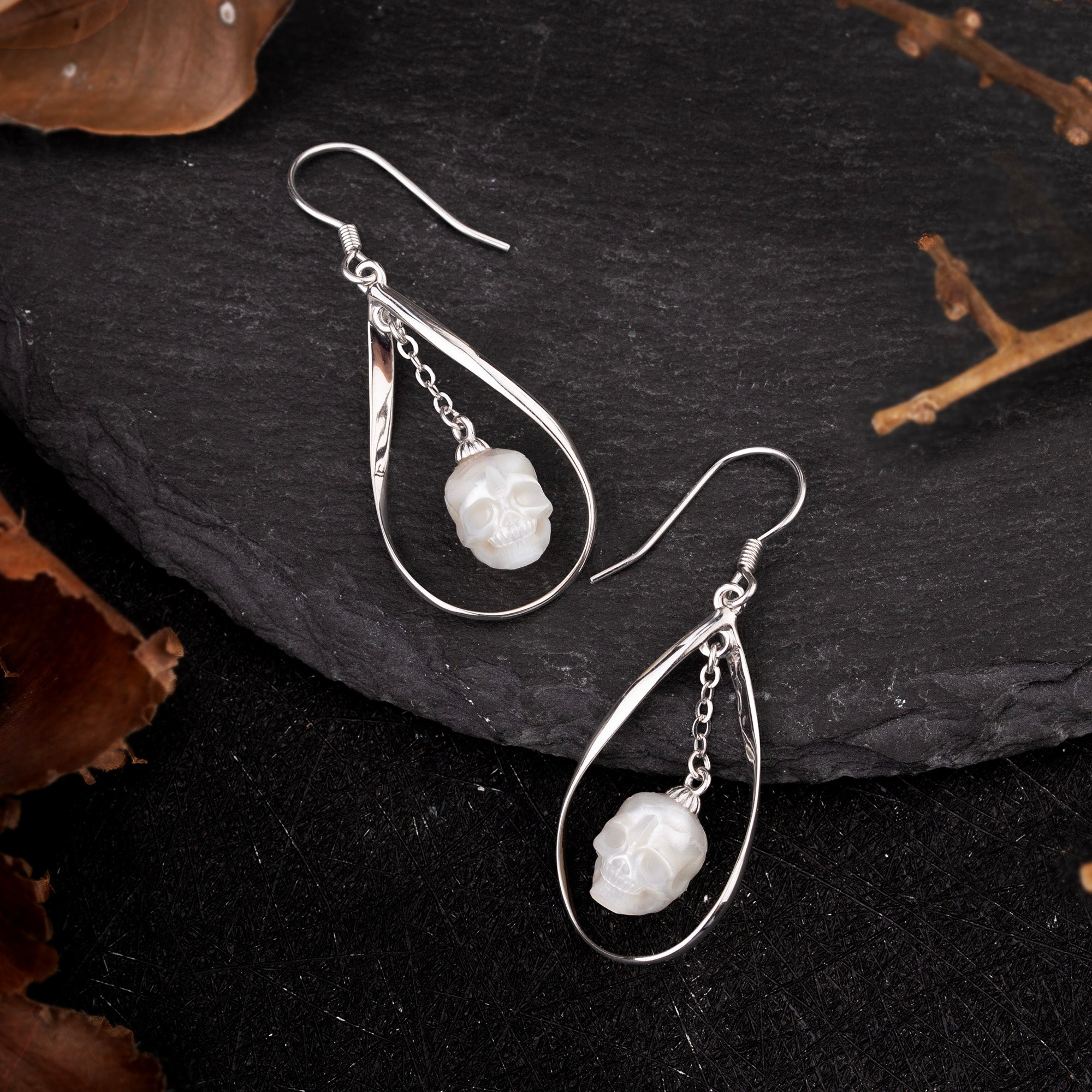 Teardrop Pearl Skull Drop Earrings