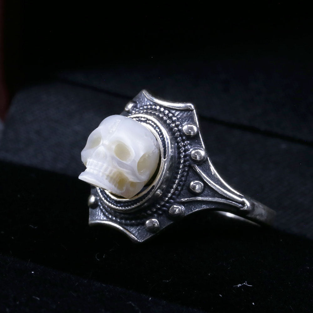 The Royal Shield Grandeur Pearl Skull Ring