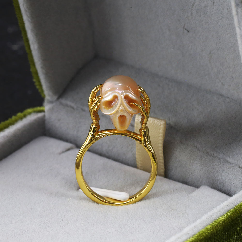 The Scream Inner Voice Pearl Skull Ring