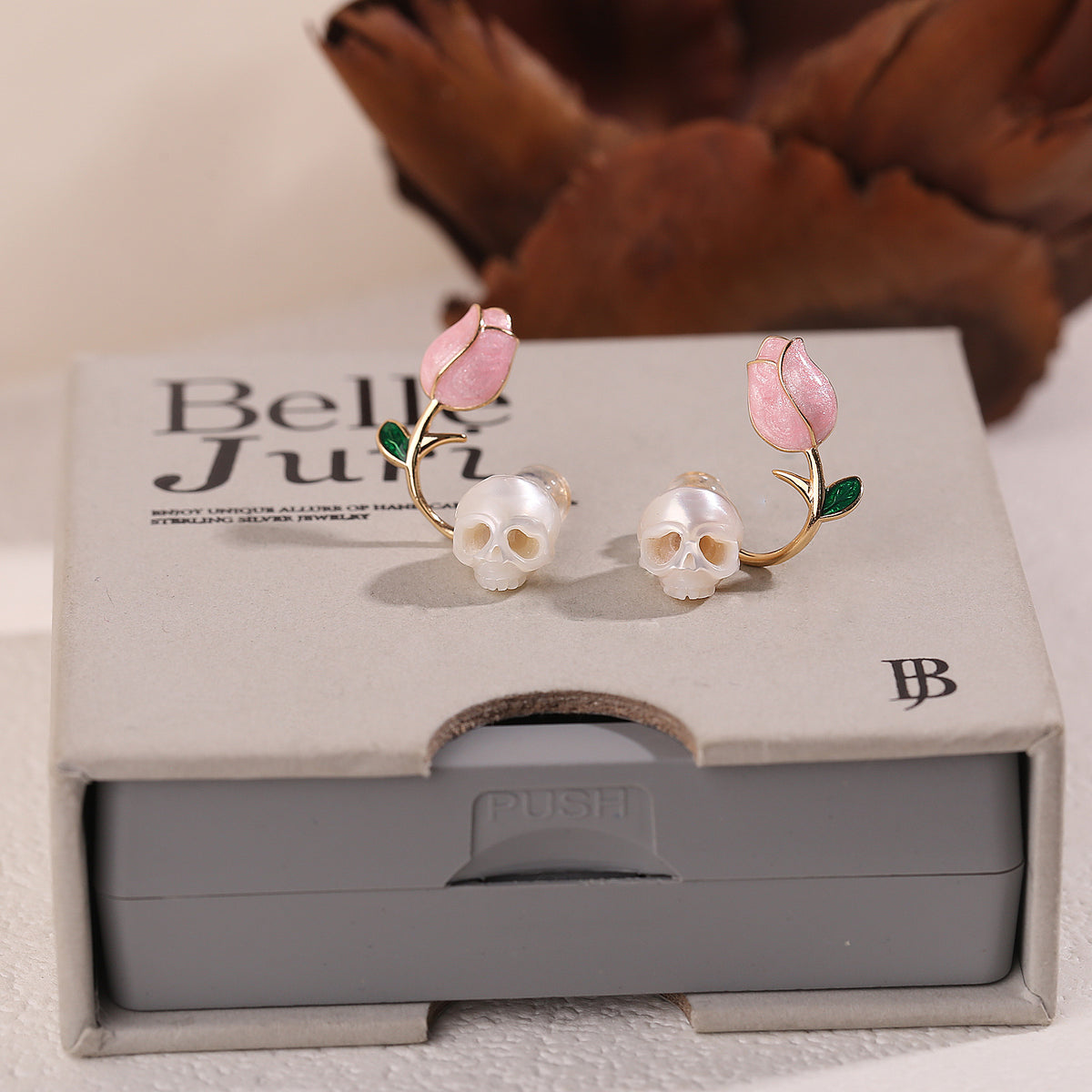 Tulip Pearl Cranium Stud Earrings