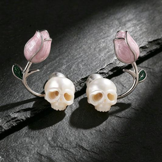 Tulip Pearl Cranium Stud Earrings