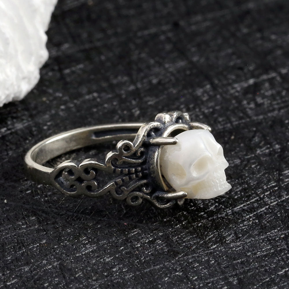 Vintage Pearl Skull Couple Ring