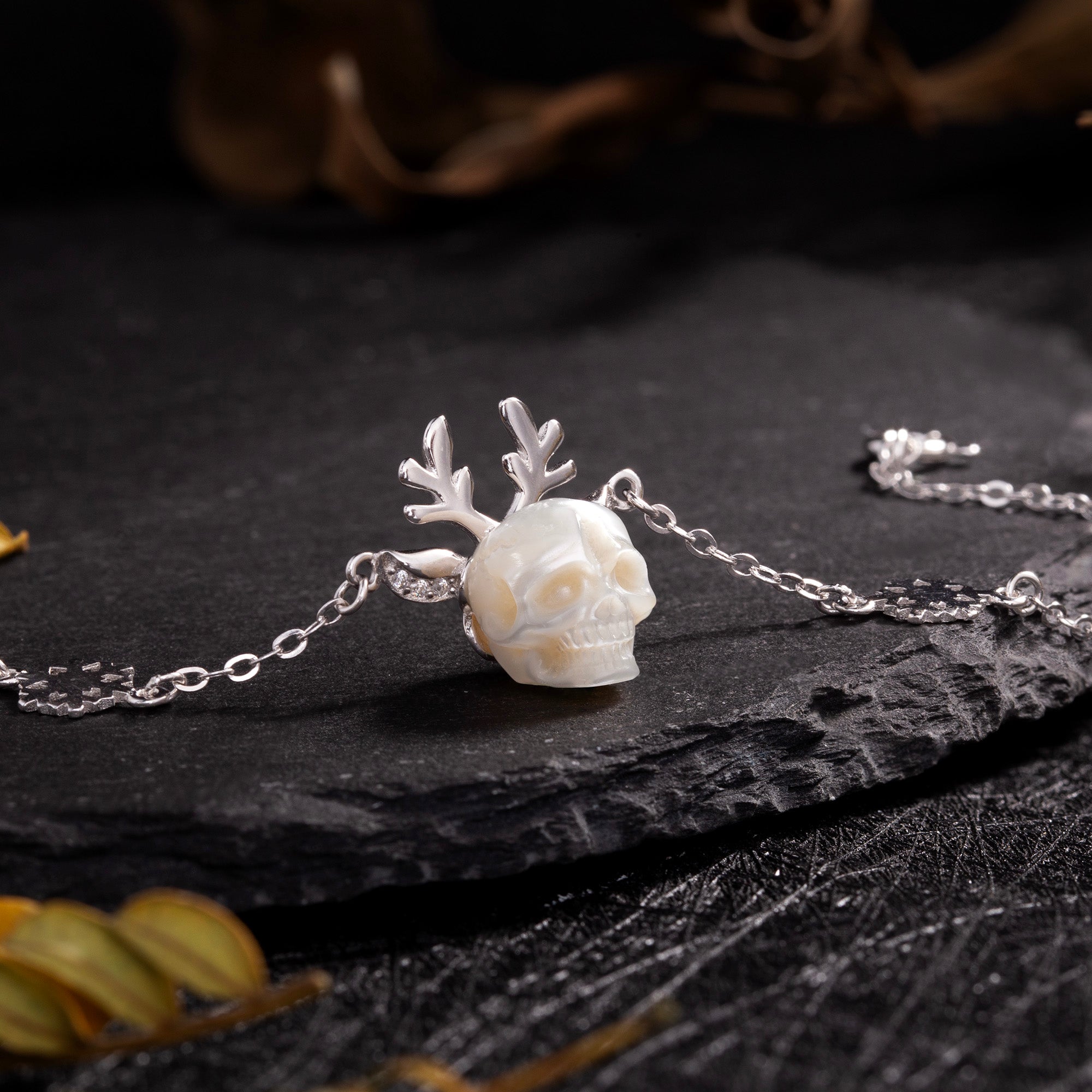 Winter Magic Reindeer Snowflake Pearl Skull Bracelet