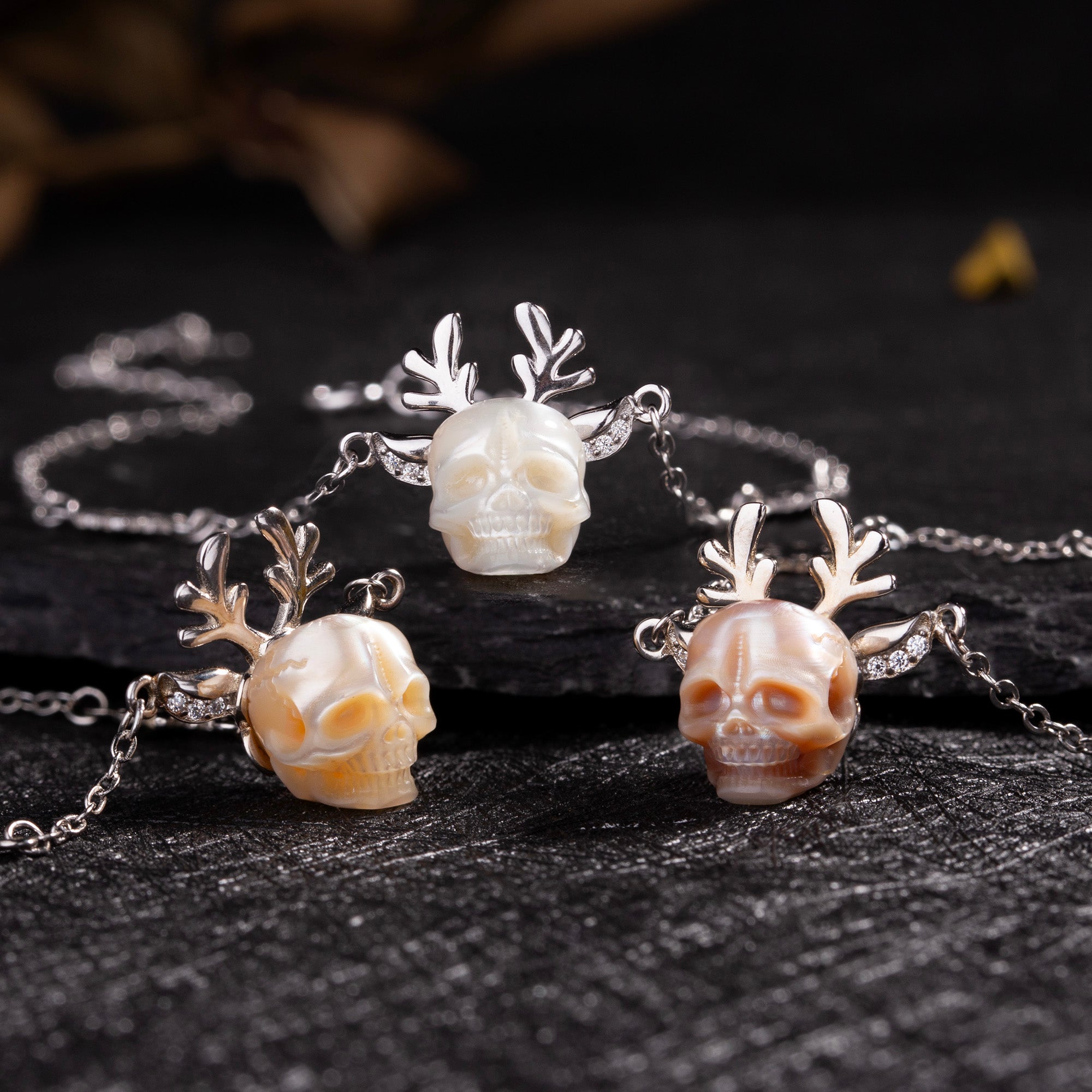 Winter Magic Reindeer Snowflake Pearl Skull Bracelet