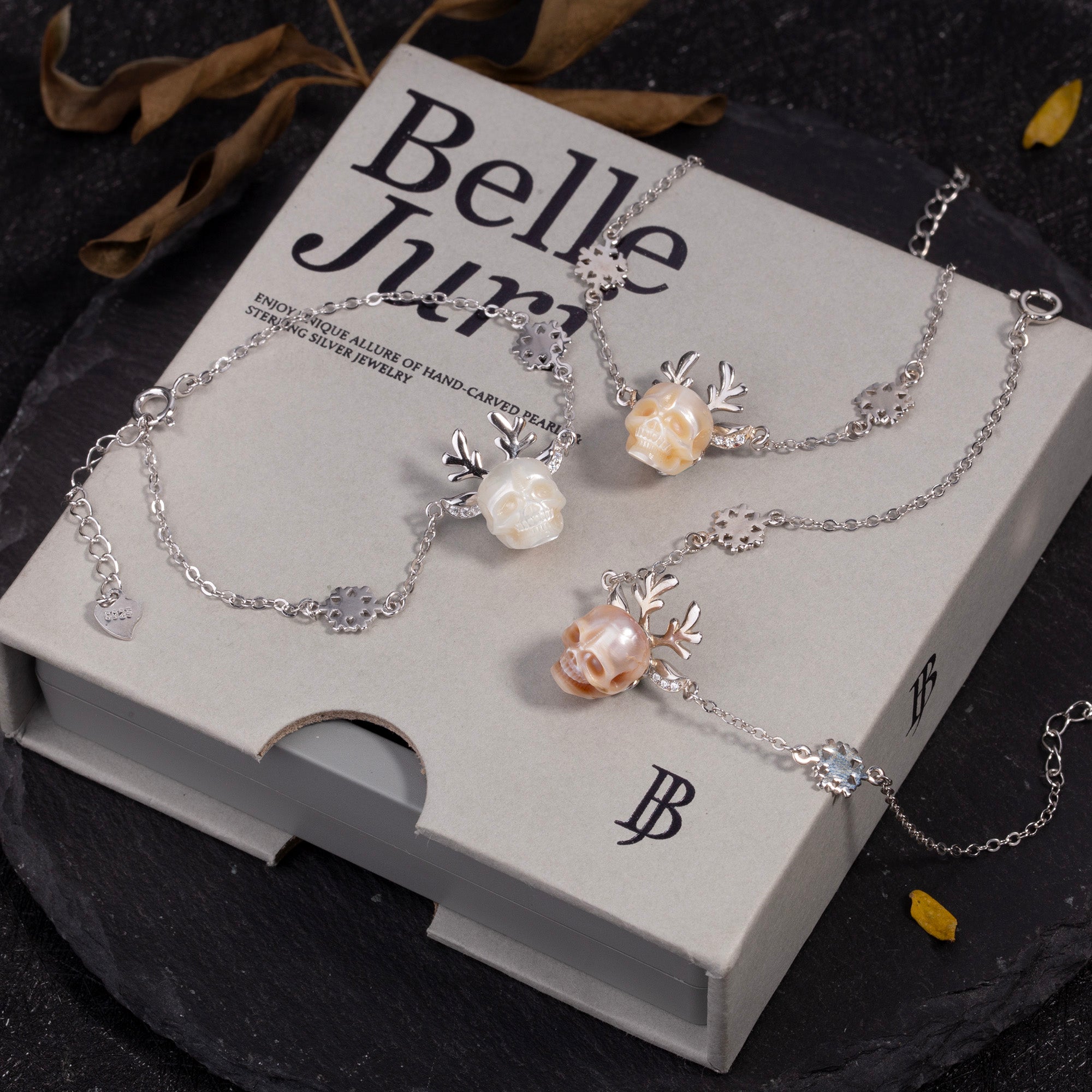 Winter Magic Reindeer Snowflake Pearl Skull Bracelet