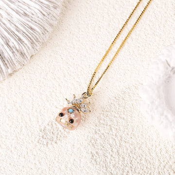 Zircon Crowned Carved Pearl Skull Śmaśana Necklace