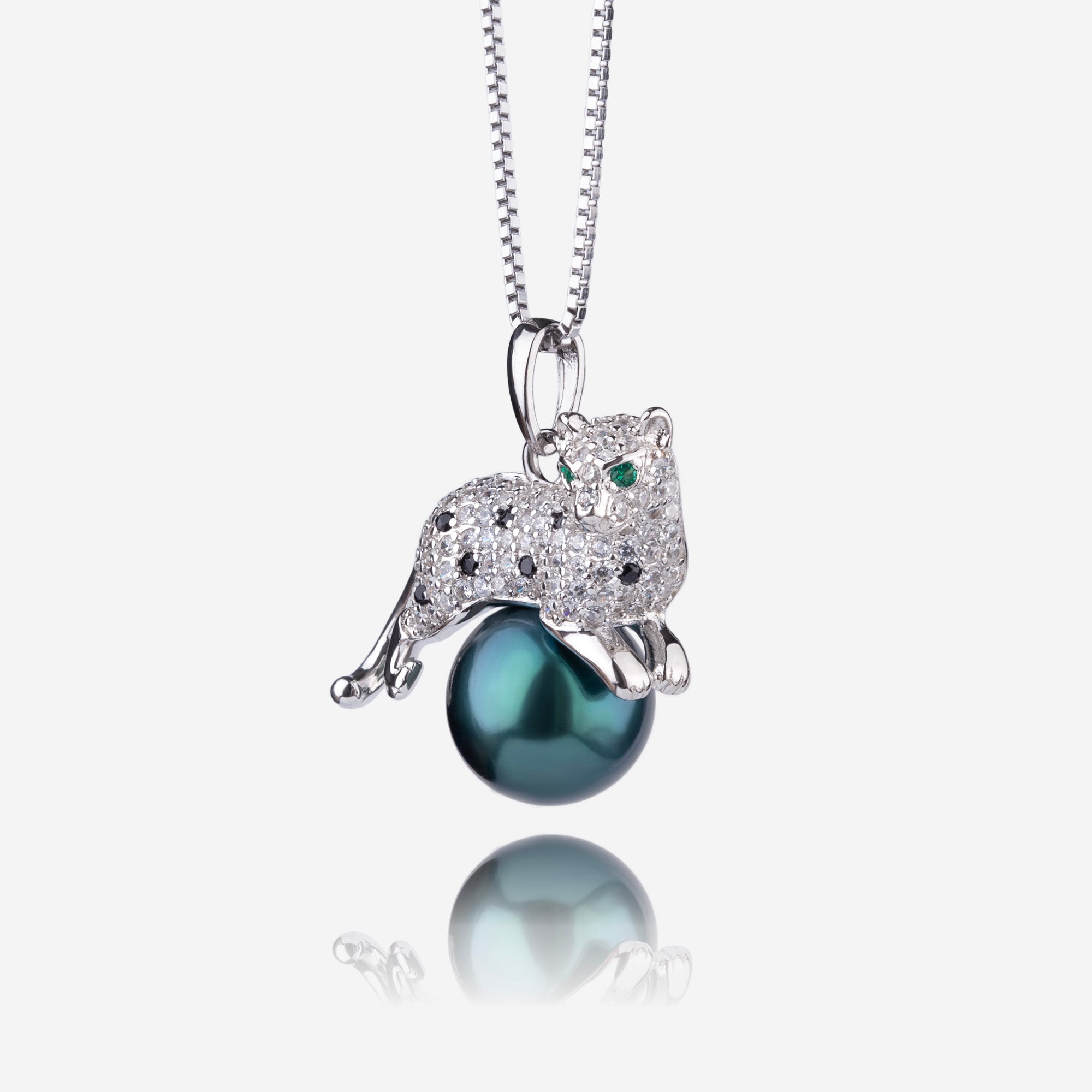 Zirconia Panther & Tahitian Pearl Necklace