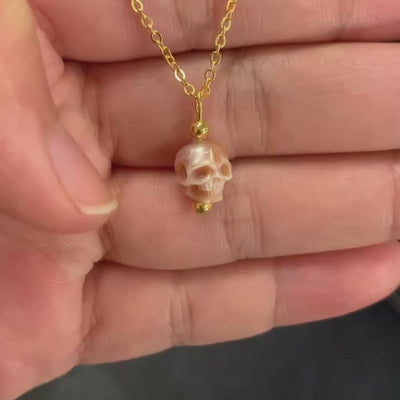 Minimalist Pearl Skull Necklace-Belle Juri